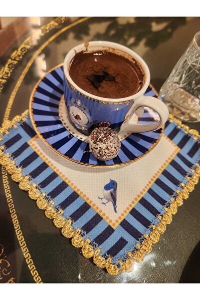 Runner Supla Home 1 adet GOLDEN WHİSPER kuş desenli el yapımı kahve sunum peç...