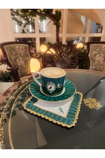 Runner Supla Home 1 adet GOLDEN WHİSPER kuş desenli el yapımı kahve sunum peç...