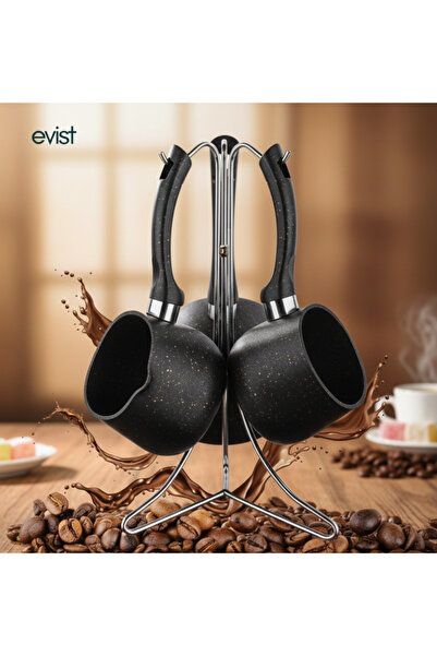 EVİST STANDLI Granit Dokulu Lüks Cezve Seti – 3 Parça (300ml - 500ml - 600ml)...