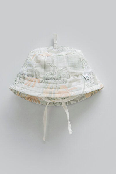 Caramell %100 Pamuk Yazlık Bebek Şapkası Bucket Şapka - Çene Altı Bağcıklı