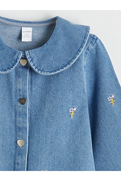 LC Waikiki فستان جينز للفتيات مطرز بياقة من قماش النديجو بيبي