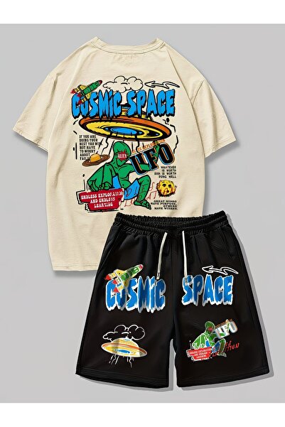 macklin Unisex Cosmic Space Printed Special Design Oversize T-Shirt and Short...