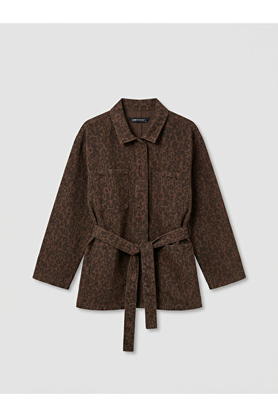 LC Waikiki LCW ModestKahverengi Gömlek Yaka Desenli Kadın Jean Ceket