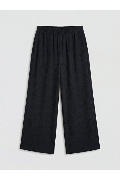 LC Waikiki M1 Season Black Wide Leg Women's Trousers with Elastic Waist