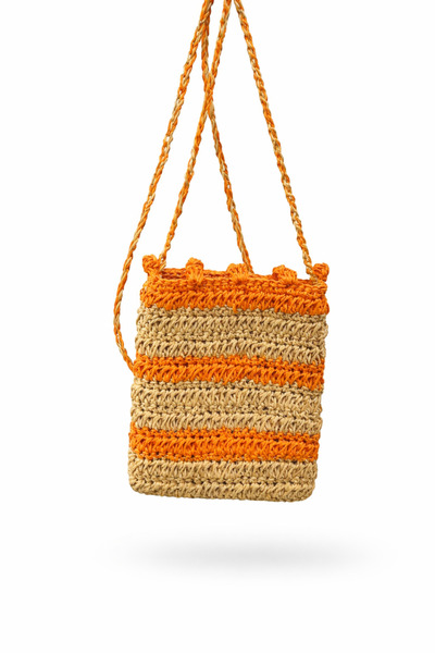 SineklikStoree El Yapımı Hasır Örgü Mini Omuz Çantası – Turuncu Bej Çizgili, ...