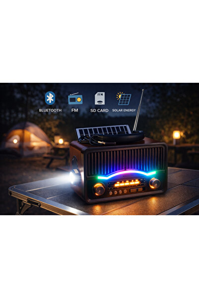 Yuegan NOSTALJİ RADYO YG-7082 FM-BLUETOOTH-SOLAR ENERJİ-SD CARD-FENER-LED AYD...
