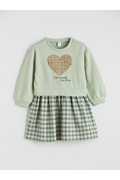 LC Waikiki Green heart patterned girl's ruffled dress