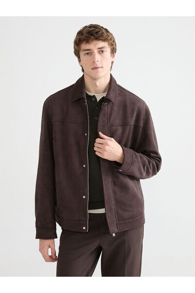 LC Waikiki Brown Shirt Collar Suede-Look Men's Coat