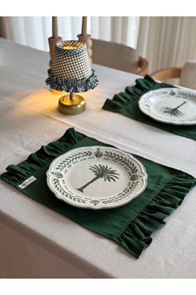 KaiAtelier 2Li Mossy Linen Two-End Ruffle Detailed American Service/Supla Set...