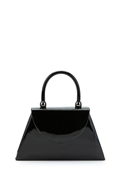 minebag Asymmetrical Design Sasha Handbag Black Patent Leather
