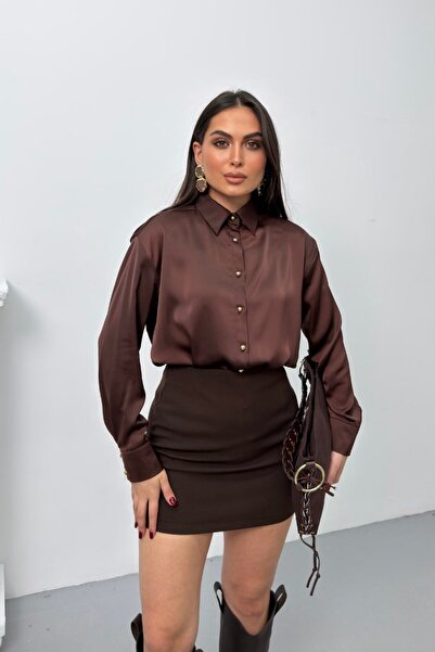 spirituel Women Shirt Satin Stylish Gold Button Long Sleeve Off Shoulder Shirt