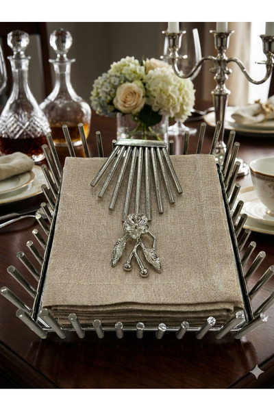 ORUÇ BEY Premium Silver Floral Metal Napkin Holder - Modern Luxury Desktop Pr...