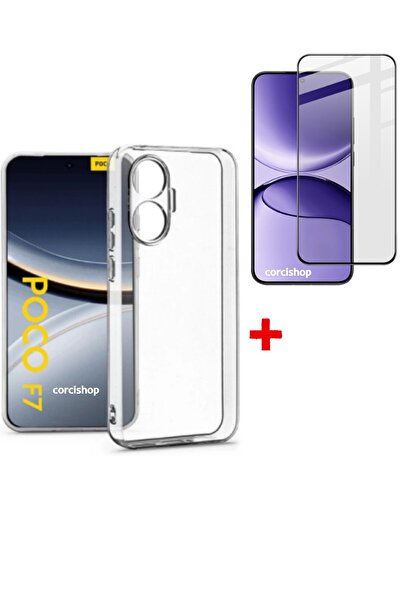 corcishop Poco F7 Camera Protected Silicone Back Case + Full Coverage Tempere...