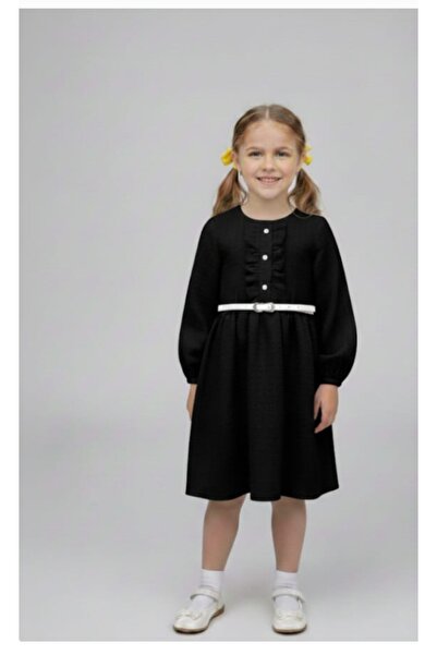 ARBİ kids Girl's Belted Buttoned Long-Sleeved Dress for Eid