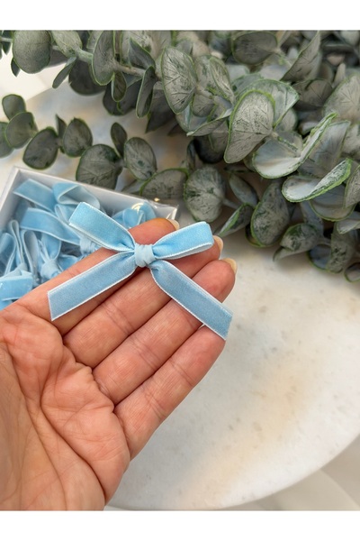 Lovein Atelier 25 Adet Mavi Kadife Fiyonk Hediyelik, Süsleme,Hazır Fiyonk