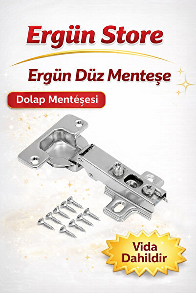Ergün Mobilya Dolap Kapak Menteşesi Düz Tas Menteşe ( 10 Adet )