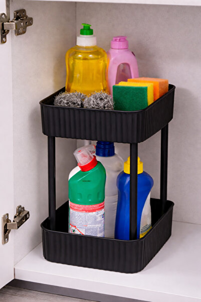 Cherie Home 2 Katlı Mutfak Dolap İçi Düzenleyici Raf, Plastik Tezgah Evye Alt...