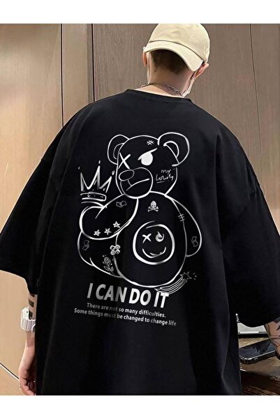 CLASSY.MODA Unisex Μαύρο Μπλουζάκι με στάμπα Oversize Streetwear Άνετη εφαρμο...