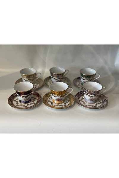 Handmade Esterhomedecor 6-Person Italian Hand-Painted Porcelain Coffee Cup Set