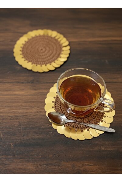 SAMSA Gold Sparkling Hand-Knitted Luxury Coaster Set (6 Pieces)