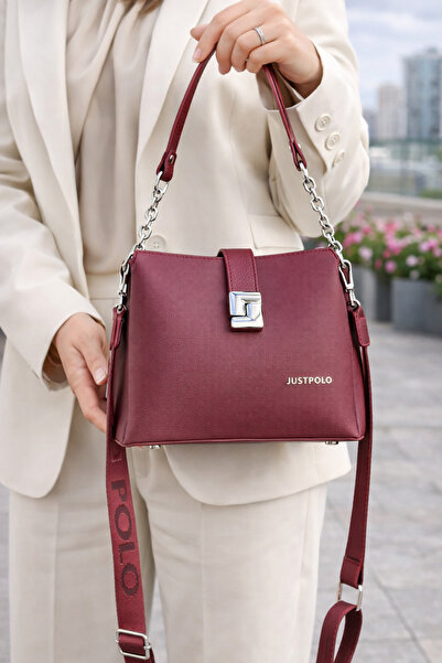 Just Polo JP Original Women's Burgundy Medium Size 4-Compartment Shoulder Bag