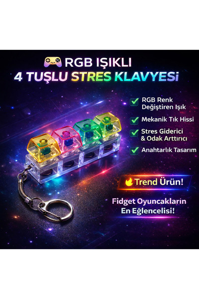 eneci IŞIKLI RGB LED 4 TUŞLU STRES GİDERİCİ OYUNCAK KLAVYE ANAHTARLIK