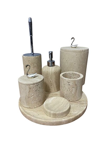 START HOME DECORATION TRAVERTEN MERMER 7 Lİ BANYO SETİ DOĞAL