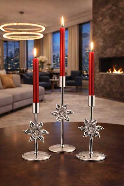 EMFA HOME 3 lü lüks samdan cicekli mumluk dekor