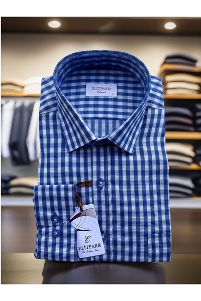 elitpark Koyu Mavi Ekose Pamuklu Erkek Gömlek