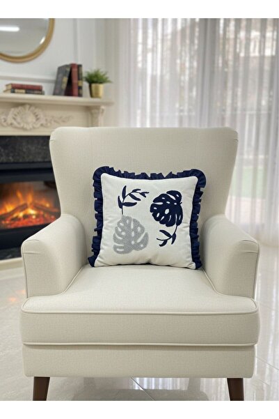 SEVMİŞ HOME Drawstring Punch Embroidered Cushion Cover with Hidden Zipper 43 ...