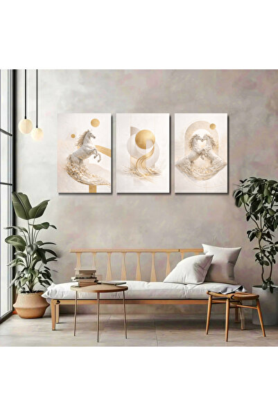 artprinta Soyut At Figürlü 3’lü Kanvas Tablo Seti