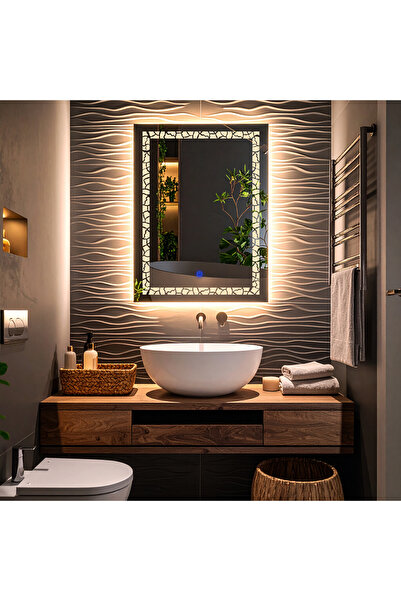 lumora mirror design Gleamira Vertical Günışığı Led'li Lazer Kumlamalı Lavabo...