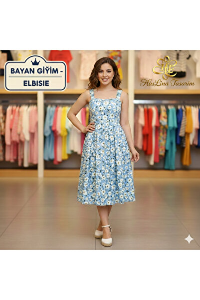 HasLina Tasarım - Papatya Desenli Vintage Kesim Askılı Elbise