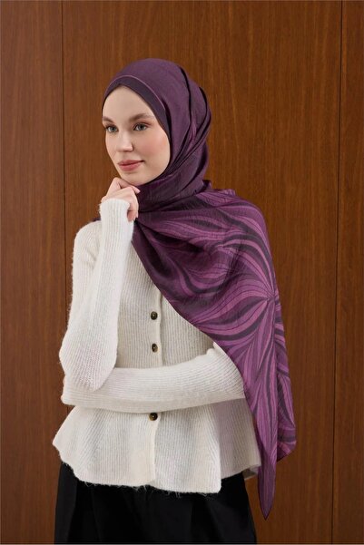 Silk Home Viskon Karışımlı Mayda Şal Pembe Zemin Mor Tonlu Desenli Tok Duruşl...