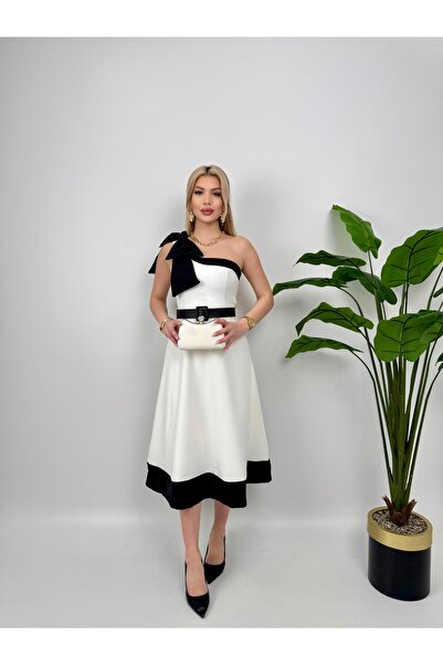 İZYA Ribbon Detailed Belted Dress for Special Occasions, Prom, Evening Gown