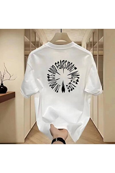 CLASSY.MODA Unisex White Oversize T-Shirt Printed Relaxed Fit Casual Streetwe...