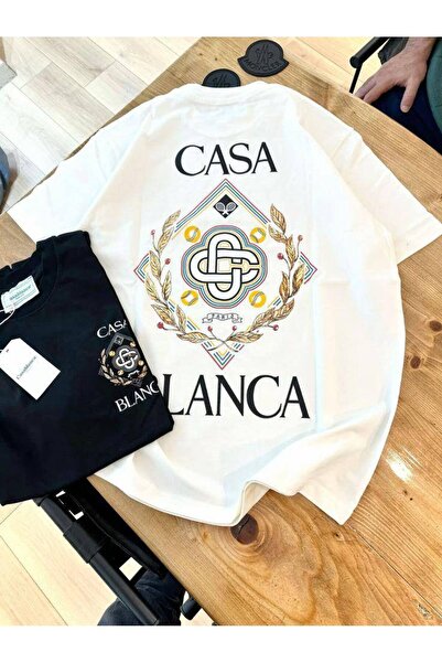 CLASSY.MODA Tricou unisex alb supradimensionat, imprimat, croială lejeră, îmb...