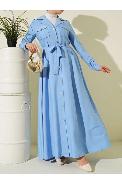 Burcia Thin Striped Buttoned Dress