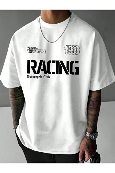 CLASSY.MODA Unisex White Oversize T-Shirt Printed Relaxed Fit Casual Streetwe...