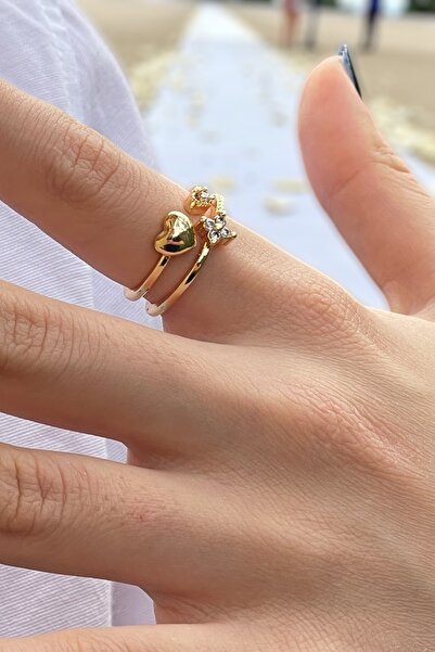 TAKIPORT Adjustable Couple Rings with Heart Figure and Stone Detail – Romanti...