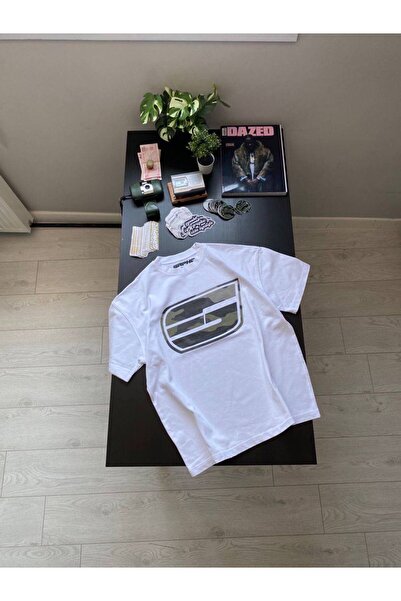 CLASSY.MODA Unisex Λευκό Υπερμεγέθη Μπλουζάκι με Στάμπα Άνετη Γραμμή Καθημερι...