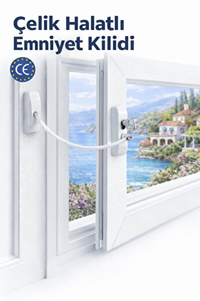 Vi Caro Beyaz Çelik Halatlı Pencere Kilidi Emniyet Kilidi Çocuk Güvenlik Kili...