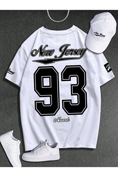 CLASSY.MODA Unisex Λευκό Υπερμεγέθη Μπλουζάκι με Στάμπα Άνετη Γραμμή Καθημερι...