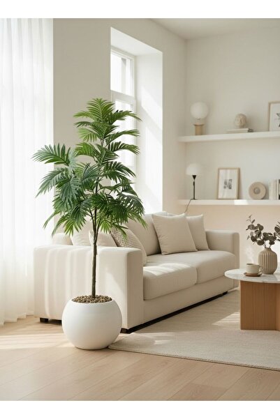 Casco Artificial areca tree, 130 cm tall, with an elegant round pot.