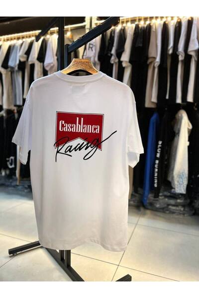 CLASSY.MODA Tricou unisex alb supradimensionat, imprimat, croială lejeră, îmb...