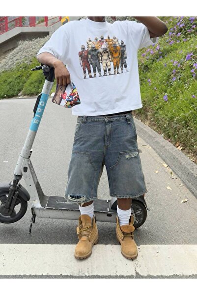 CLASSY.MODA Unisex Λευκό Υπερμεγέθη Μπλουζάκι με Στάμπα Άνετη Γραμμή Καθημερι...