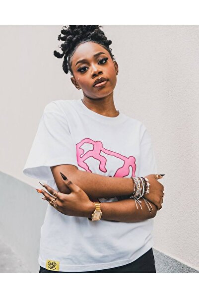 CLASSY.MODA Unisex Λευκό Υπερμεγέθη Μπλουζάκι με Στάμπα Άνετη Γραμμή Καθημερι...