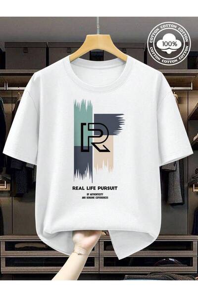 CLASSY.MODA Unisex Λευκό Υπερμεγέθη Μπλουζάκι με Στάμπα Άνετη Γραμμή Καθημερι...