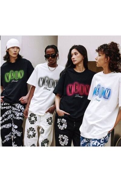 CLASSY.MODA Unisex Λευκό Υπερμεγέθη Μπλουζάκι με Στάμπα Άνετη Γραμμή Καθημερι...