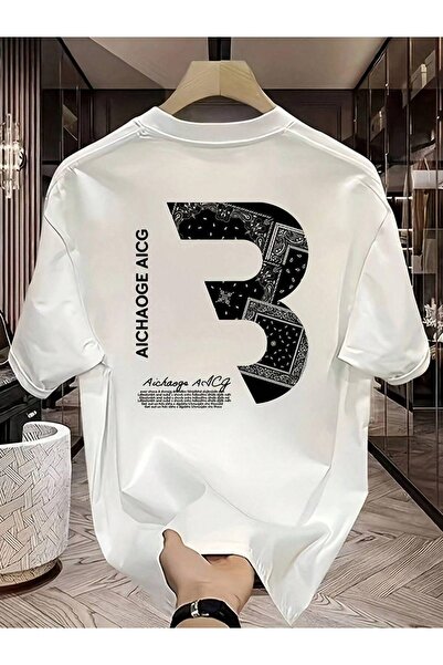 CLASSY.MODA Unisex Λευκό Υπερμεγέθη Μπλουζάκι με Στάμπα Άνετη Γραμμή Καθημερι...